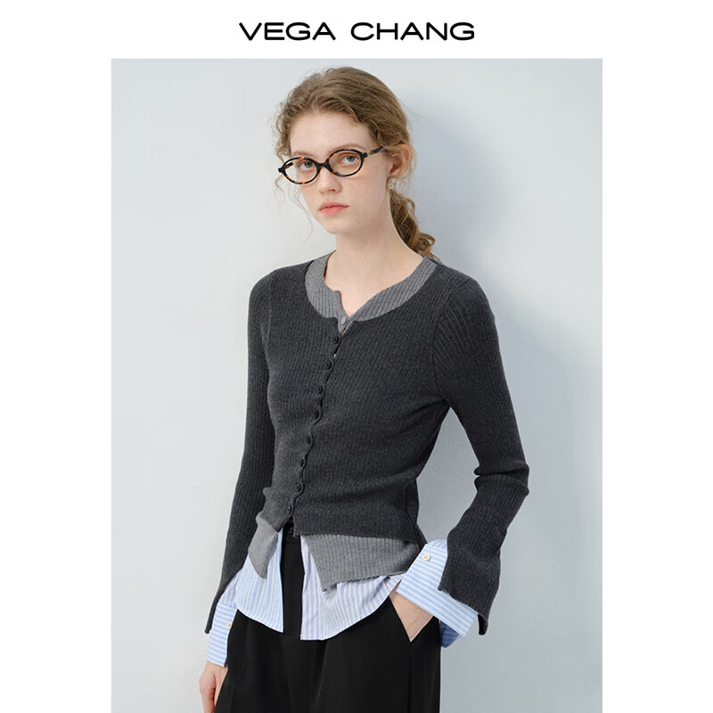VEGA CHANG��֯��Ů2025�����¿�����߼��м�����Բ����֯���� ��ɫƴ�� M