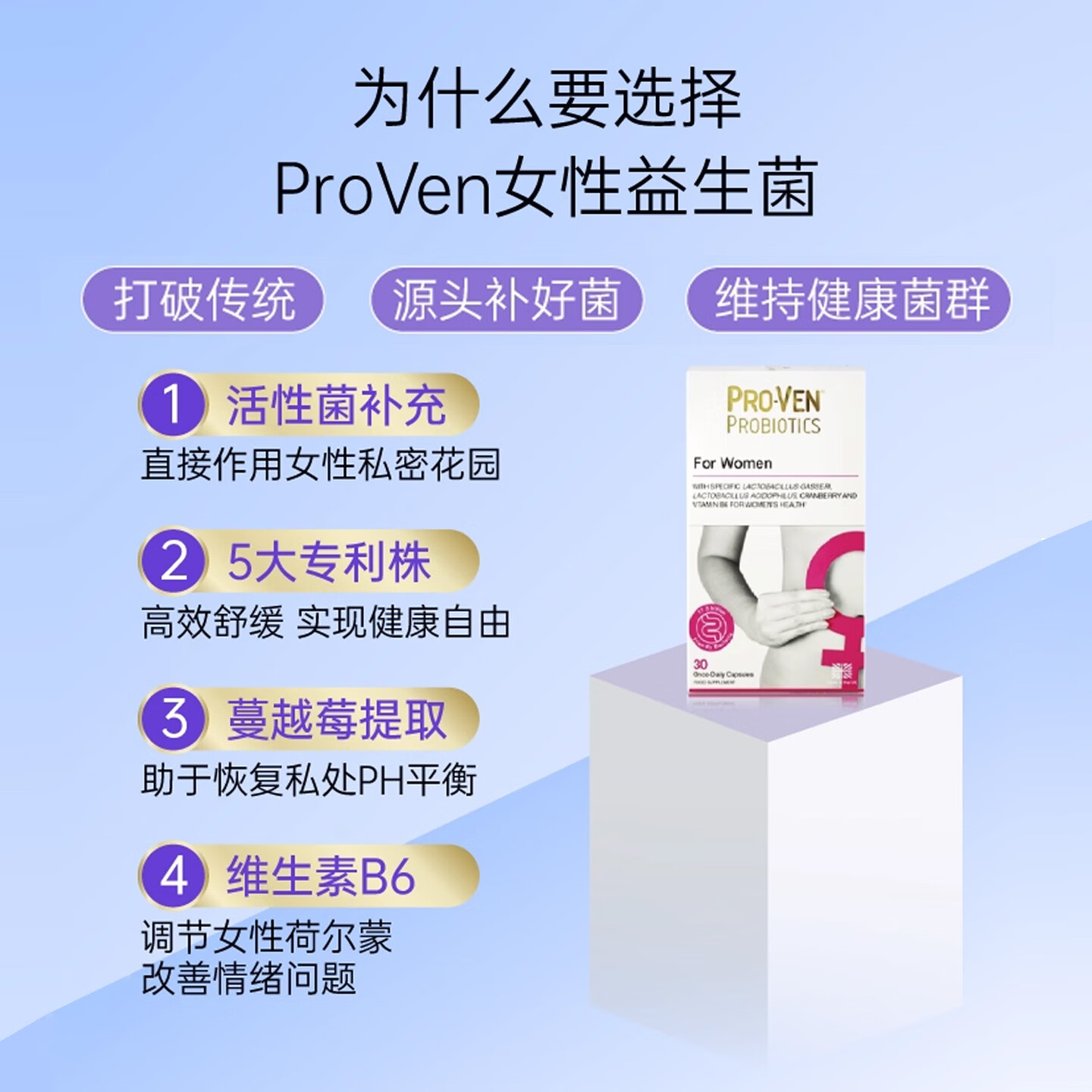 Pro-Ven蔓越莓女性益生菌口服胶囊乳酸杆菌私处护理妇科孕妇可用 30粒/盒 【1盒尝鲜装】应对不适