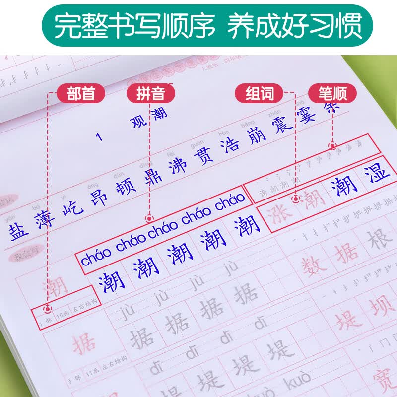 金枝叶四年级字帖上下册临摹练字帖小学生专用同步练字本语文人教版硬笔书法儿童楷书练习 四年级上册（共46页）
