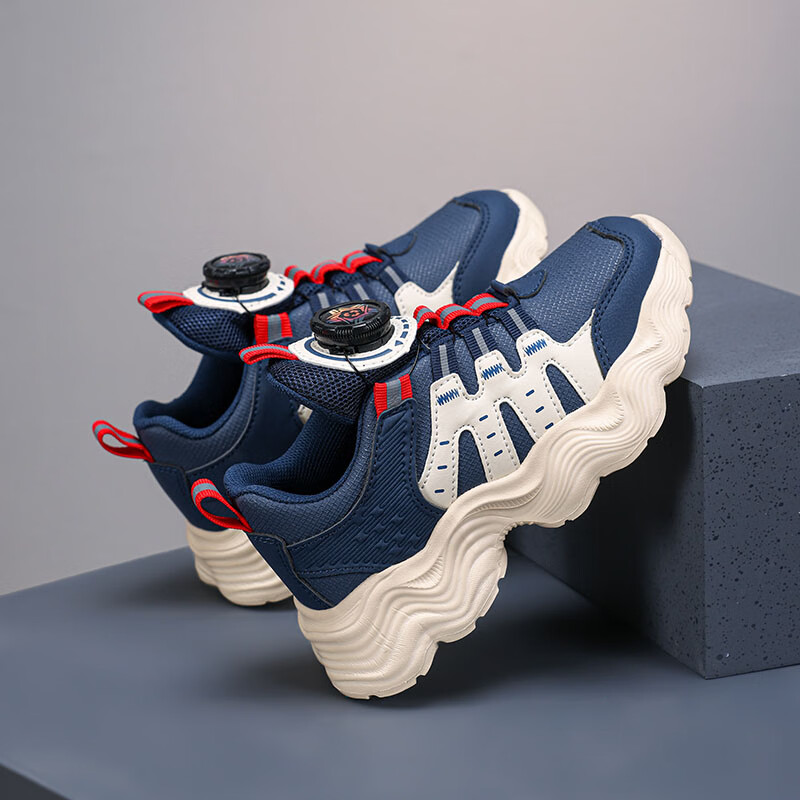 贝天熊儿童运动鞋男中大童2025年春秋款男童休闲鞋网面透气校园跑步鞋 BLT2501深蓝【春秋革面】 28 内长17.8/脚16.8