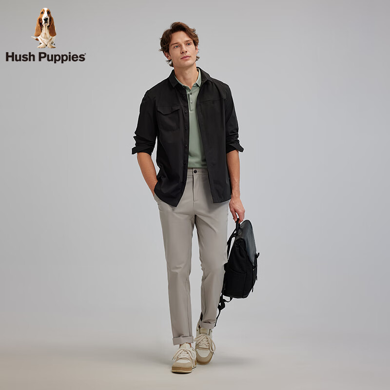 暇步士(Hush Puppies)【柔软细腻】男装2025春秋新款柔软轻薄长袖衬衫 曜石黑 L