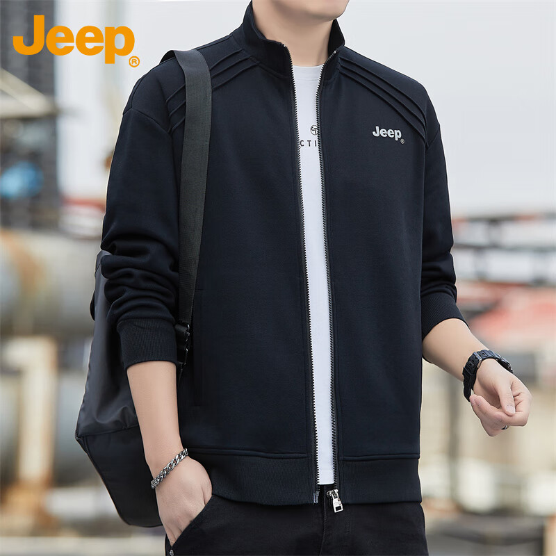 吉普(JEEP)美国正品Jeep高端美式潮牌开衫卫衣男士春夏立领户外运动外套上衣 深灰色【官方正品】 XL 推荐135-150斤