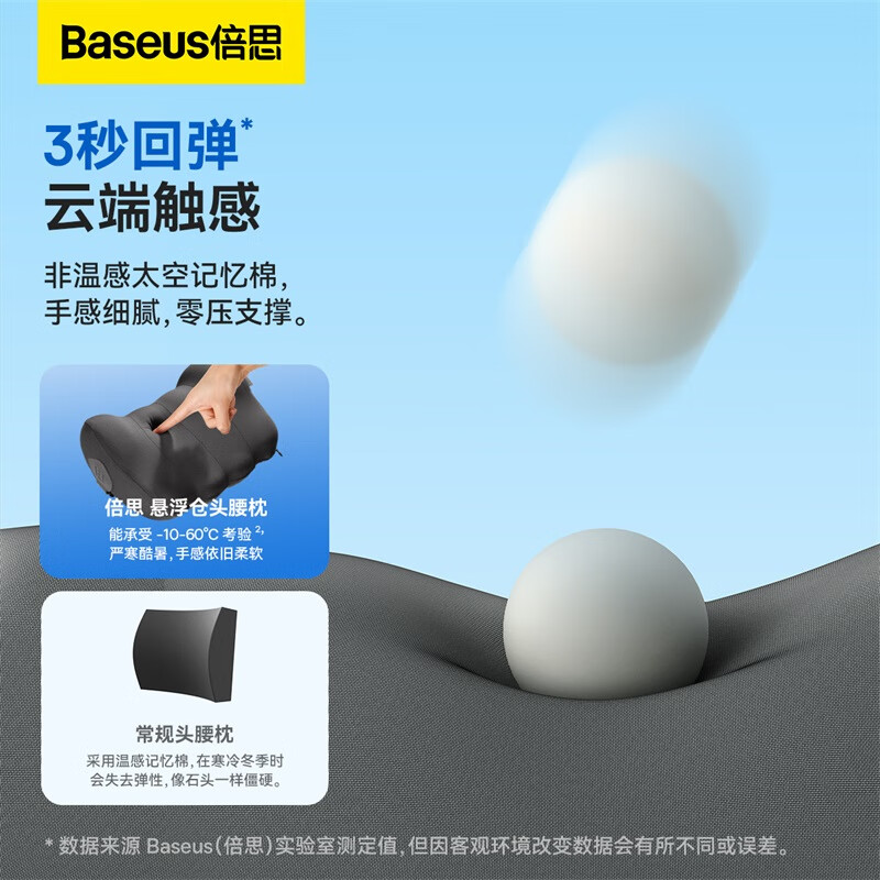 倍思(Baseus)汽车头枕车载护颈靠枕颈部靠垫腰靠腰部靠垫护腰 悬浮仓 汽车头枕 星曜黑 黑色 1个