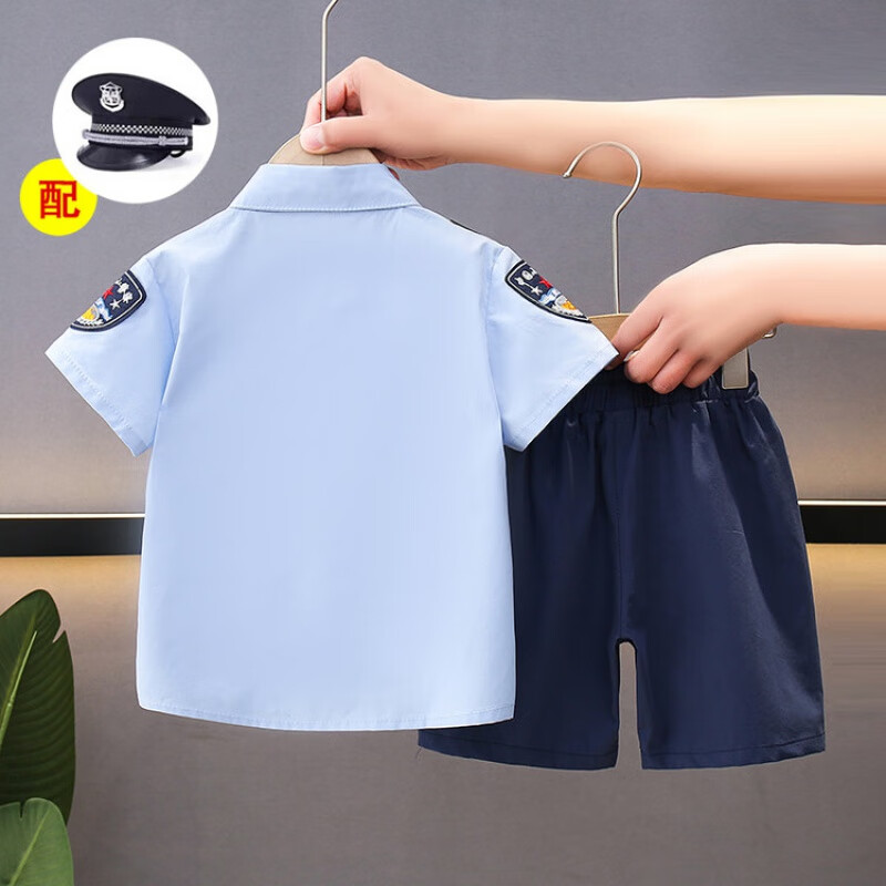 G.duck儿童警官警察衣服男童套装夏季新款男宝宝演出服中小童衬衫短袖 警察服套装加帽子 110 （建议身高100cm 4-5岁）cm