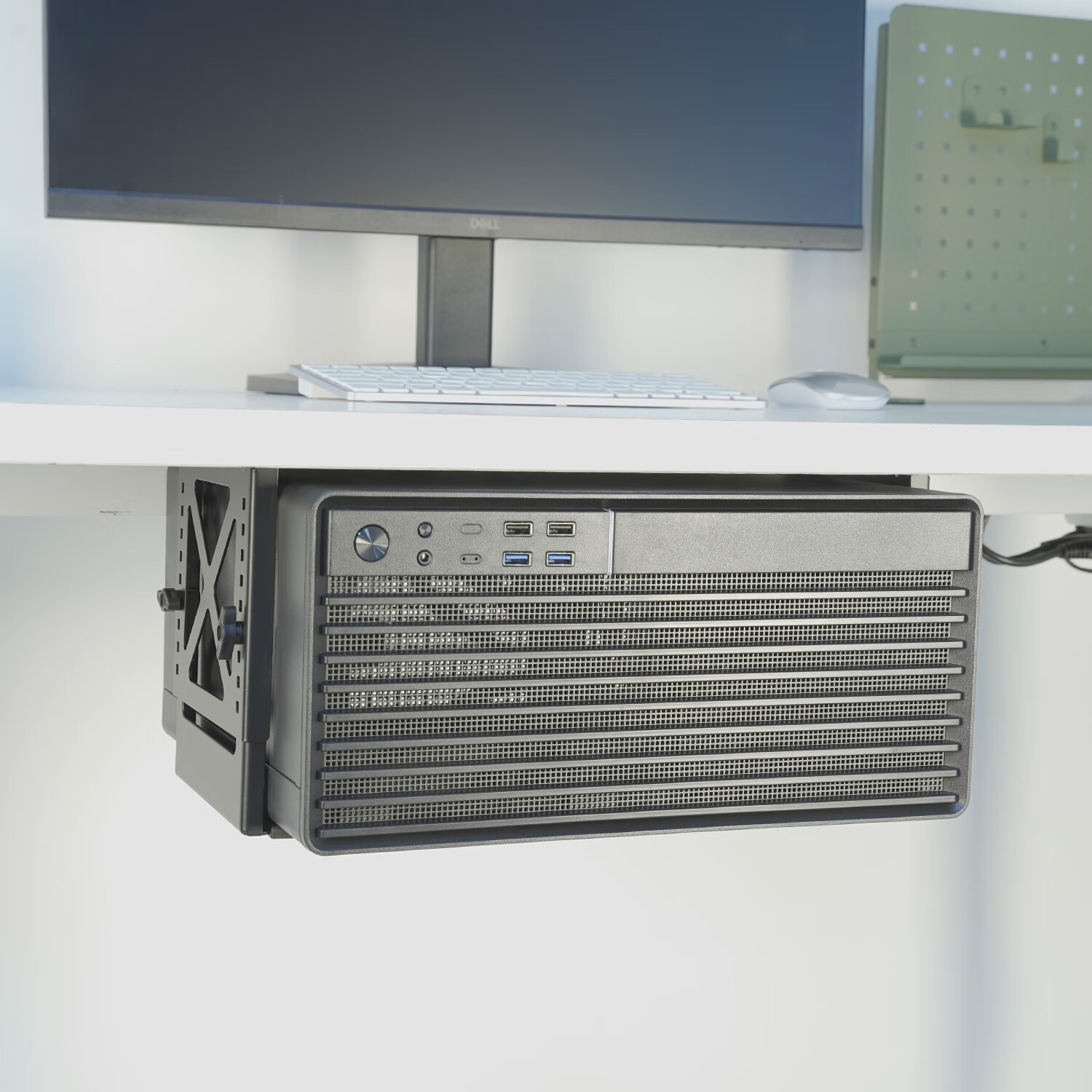 美易支高度可调节NAS电脑机箱主机桌下挂架金属支架散热网络存储器群晖戴尔带螺丝安装模板承重10公斤 黑色-10-20cm高度DX-02