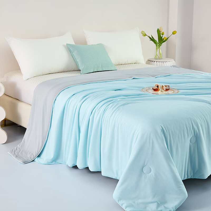 CIBOAKIEIG凉感冰丝A类夏凉被 冰淇淋亲肤感空调被可机洗单人双人被 蓝拼灰 200cm*230cm