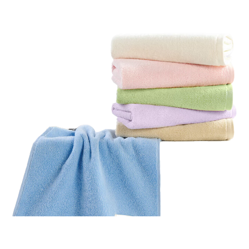 洁玉100g新疆棉毛巾A类3A级抑菌洗脸巾纯棉面巾6条装 棕米蓝绿紫粉