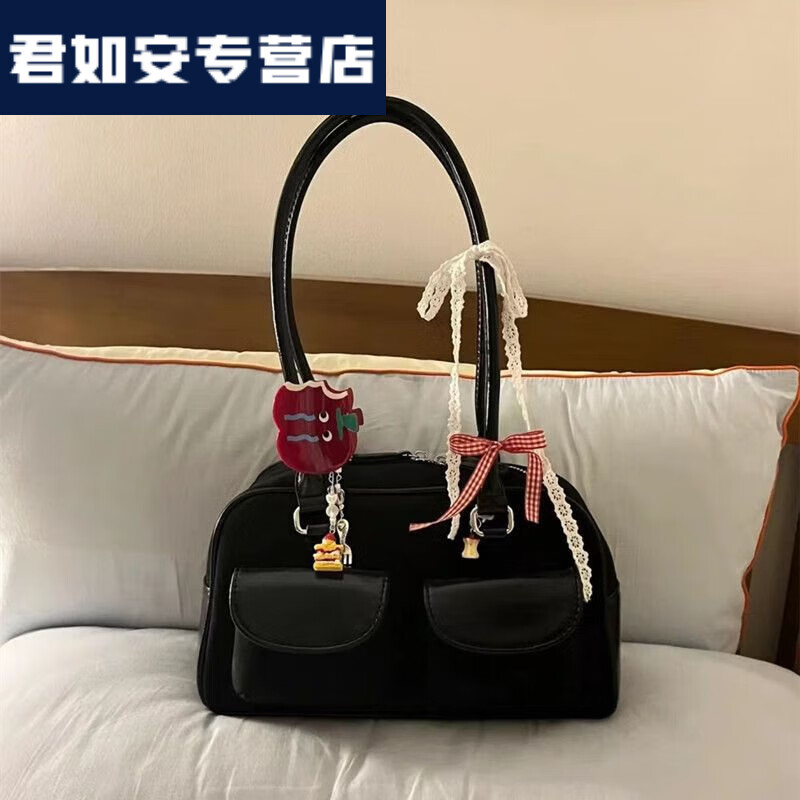 格里奥兹 GLIOZZI许允真同款包韩国同款保龄球包ins博主百搭托特包休闲腋下包小众 黑色包包