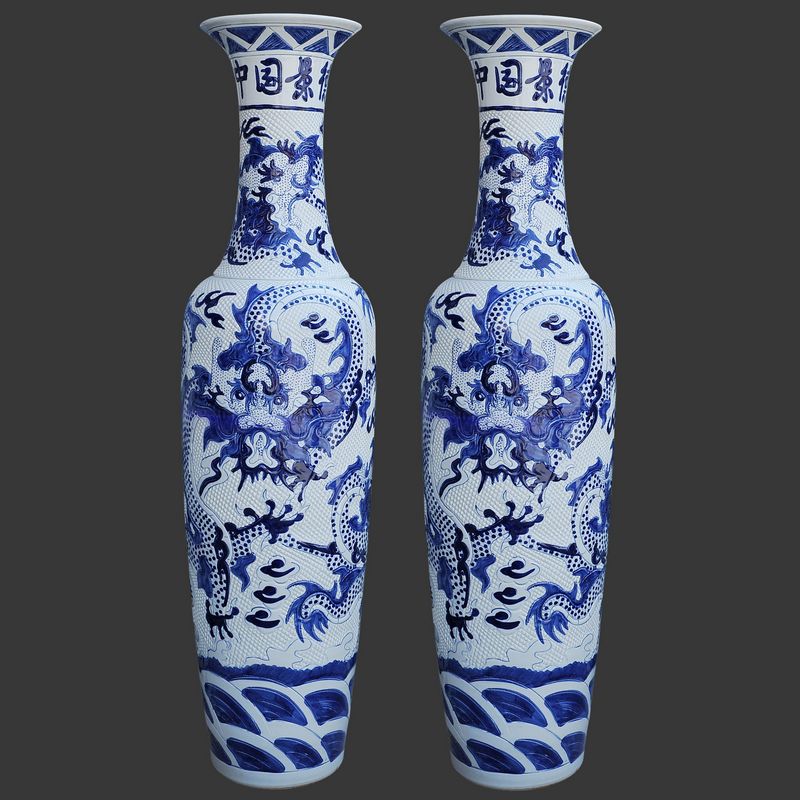 景德鎮(zhèn)陶瓷器 青花瓷雕刻龍落地大花瓶 喬遷送禮工藝花瓶開業(yè)禮品 1.8米（單個(gè)價(jià)格）