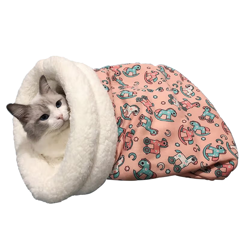 茨格曼 貓睡袋貓窩冬季保暖封閉式貓床貓咪睡袋貓睡覺冬天可鉆洞貓隧道 粉色