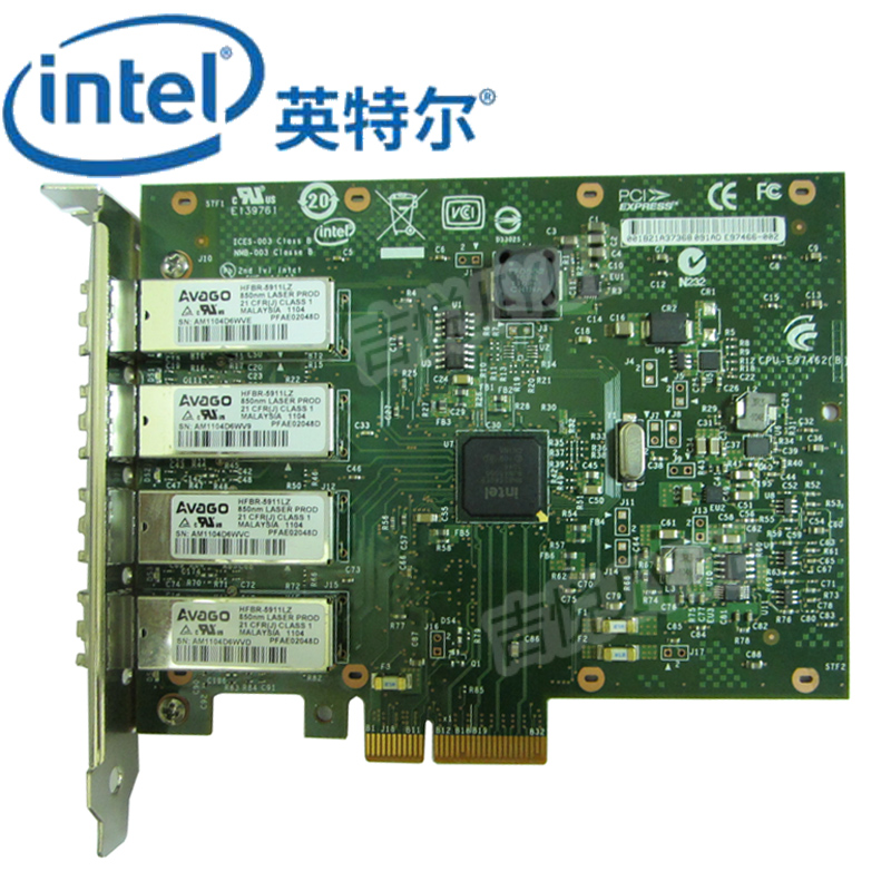 英特尔(Intel)4口千兆网卡E1G44HF四口汇聚I340F4服务器PCIeX4多模光纤网卡原装