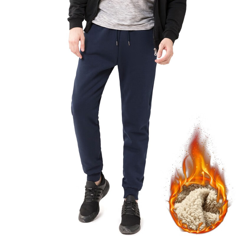 虎迹 运动裤加绒加厚羊羔绒运动裤男冬季跑步锻炼保暖运动长裤 黑色(收口1809款) 2XL