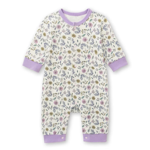 千趣会婴幼儿秋装连体衣纯棉舒适长袖落肩袖男女宝宝爬服包屁衣 本白色(花) 80cm