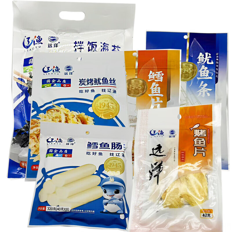 遠(yuǎn)洋6款組合大連特產(chǎn)禮盒遼漁遠(yuǎn)洋海鮮鱈魚(yú)烤魚(yú)片手撕魷魚(yú)腸組合禮包 遠(yuǎn)洋6口味福字小禮盒