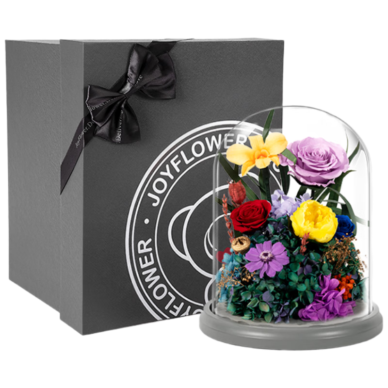 JoyFlower永生花玫瑰花玻璃罩禮盒結婚七夕情人節生日禮物女送女生朋友高級