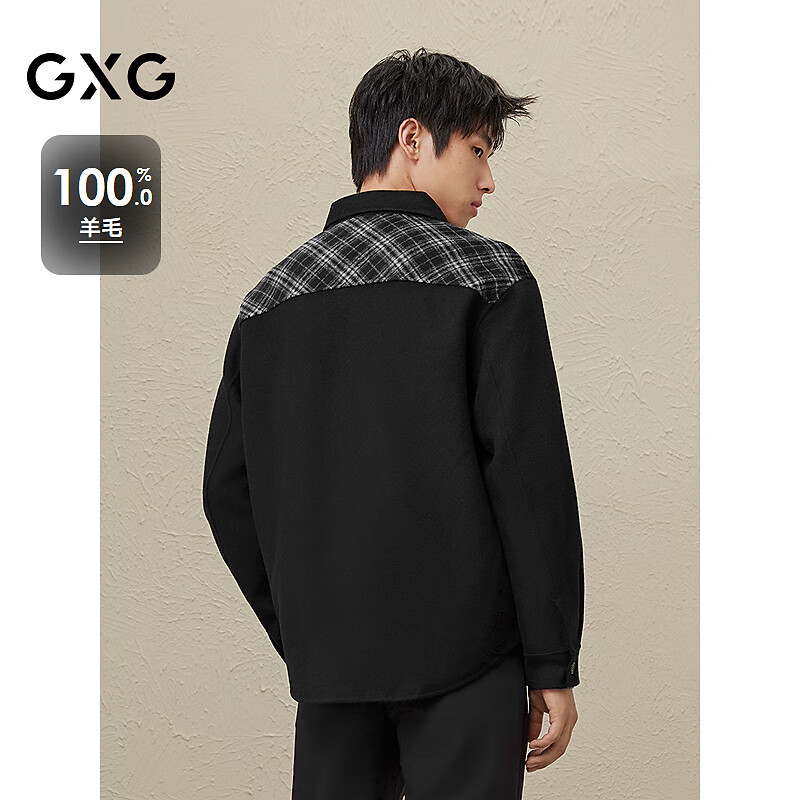 GXG奥莱 黑色羊毛精致短款大衣 2023冬季新品GEX10625844 黑色 175/L