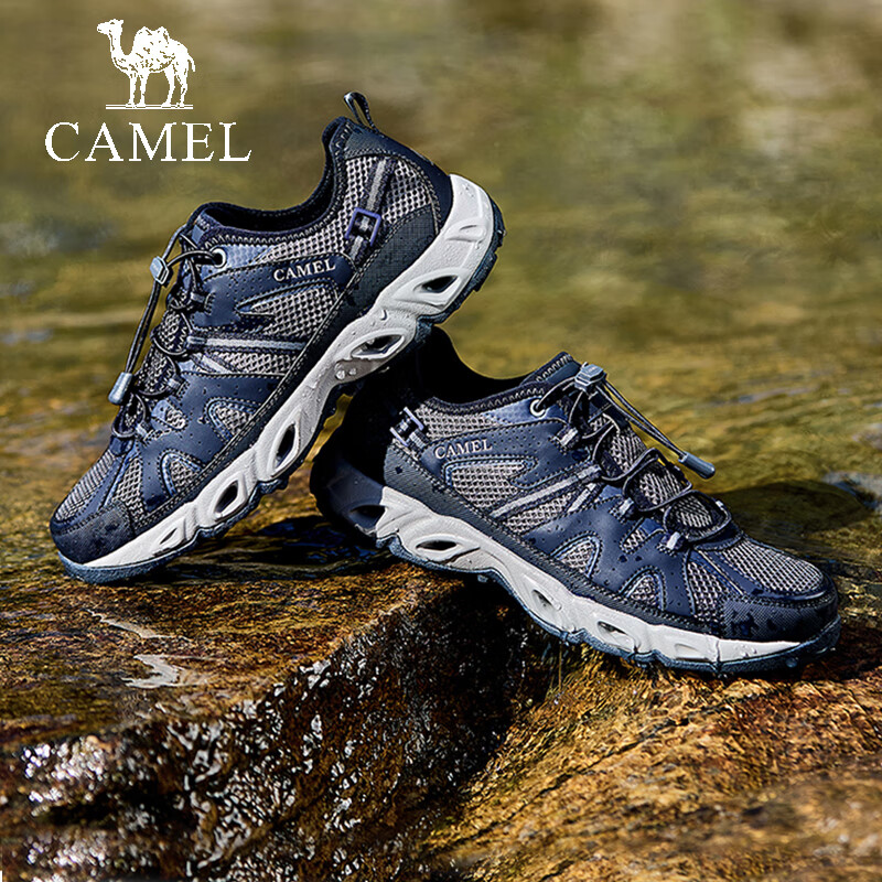 骆驼（CAMEL）男鞋夏季透气网面溯溪鞋子轻盈舒适一脚蹬免系带运动休闲涉水鞋 G15S307048 深蓝 42