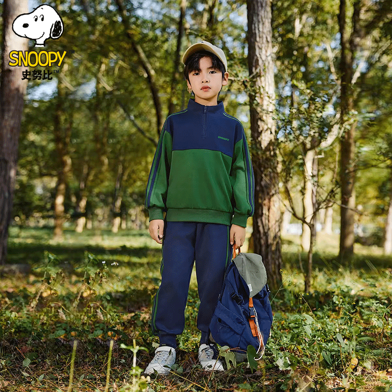 史努比（SNOOPY）儿童卫衣套装2025春秋新款女童运动童装休闲裤子上衣男童两件套 绿色 120