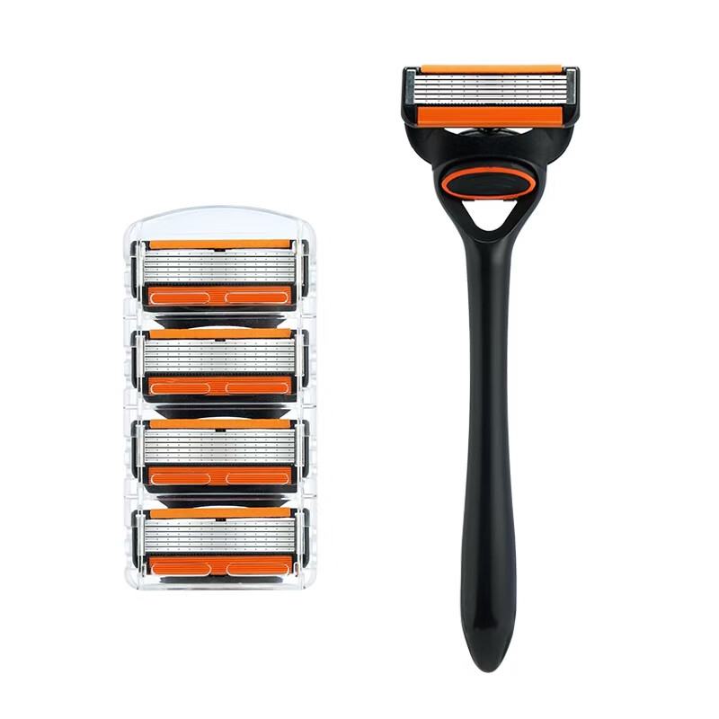 吉耏利新款六层刀片男士剃须刀手动刮胡刀刮脸刀进口不锈钢通用刀片刀架手动剃刀男 1刀柄+16刀头（送收纳盒+剃须膏