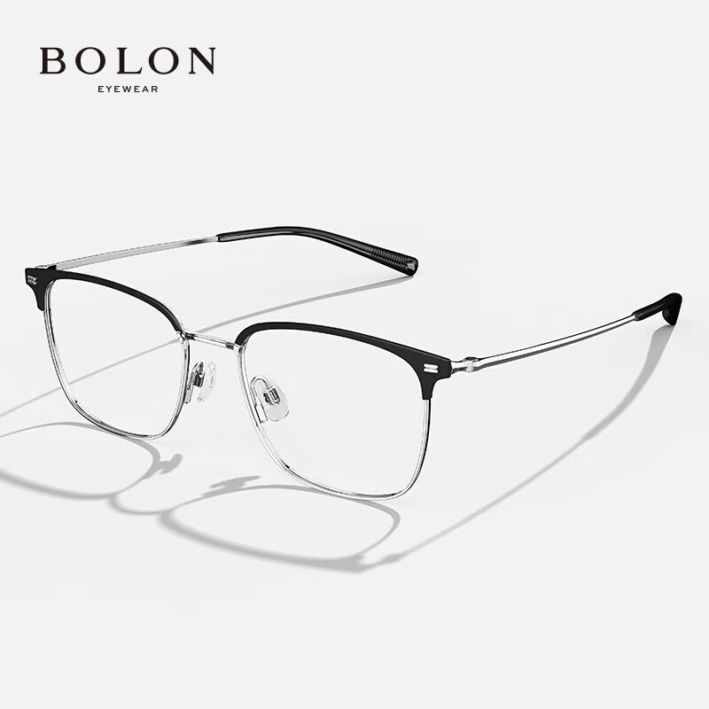 暴龙（BOLON）近视眼镜框 时尚钛合金眉线框近视配镜片 BA7009 精选 B15-哑黑银 此项仅单框-镜框支持试戴