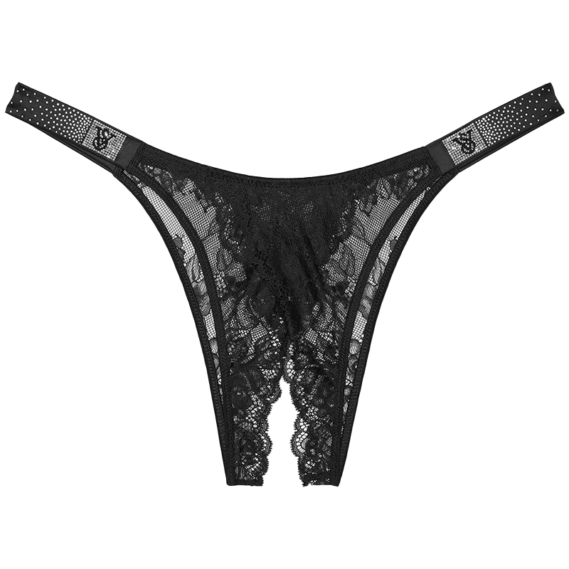 維多利亞的秘密（Victoria’s Secret）夏季閃亮腰帶網(wǎng)紗刺繡開襠內(nèi)褲送禮送女友送老婆 54A2黑色 11258885 1條 XS