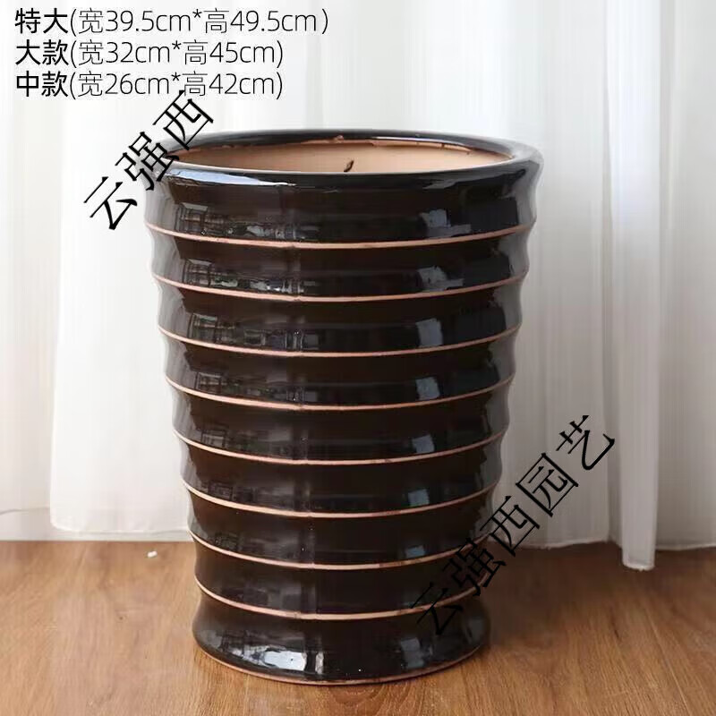 花盆陶瓷高身特號(hào)客廳落地花盆金錢樹陶瓷花盆 經(jīng)典黑色 中等