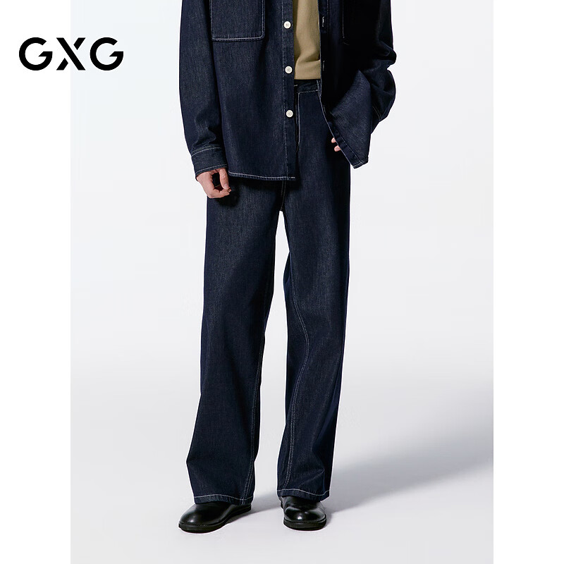 GXG男装  深蓝直筒牛仔裤宽松长裤 秋季 深蓝色 M
