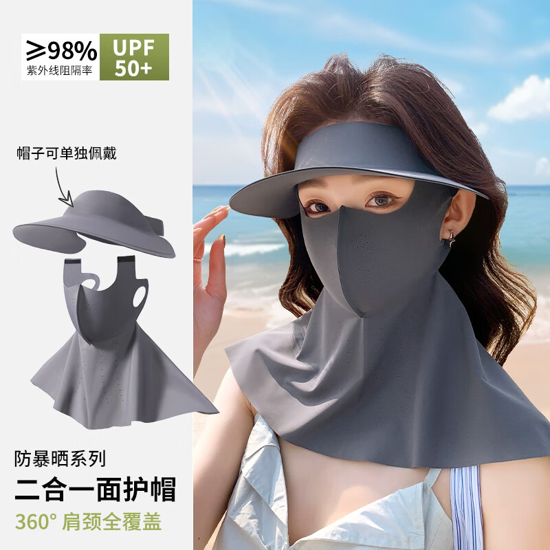 偶森防晒面罩帽子女夏季冰丝口罩脸基尼可拆卸骑行全脸防紫外线遮阳新