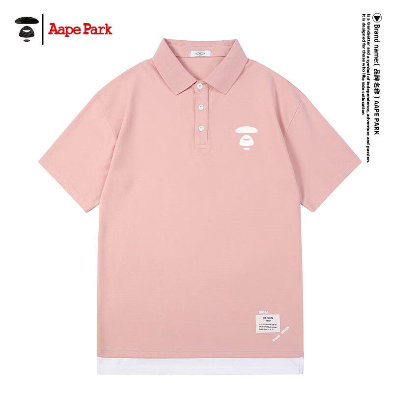 Aape Park男士Polo衫男款2024新款短袖t恤潮牌美式痞帅风感 粉色 XL