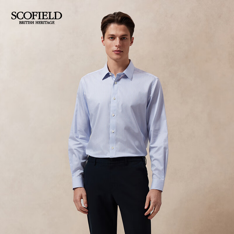 Scofield【免烫】男装25年春季新款简约时尚通勤条纹长袖衬衫 蓝色 L (175)