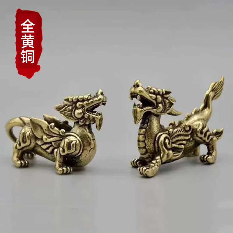 黄铜貔貅獬豸摆件一对招财守财复古只进不出办公室书桌国风茶宠hx