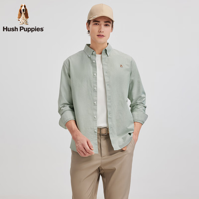 暇步士(Hush Puppies)【王天辰明星同款】男装2025春秋新款柔软舒适长袖衬衫 薄荷灰绿 XL