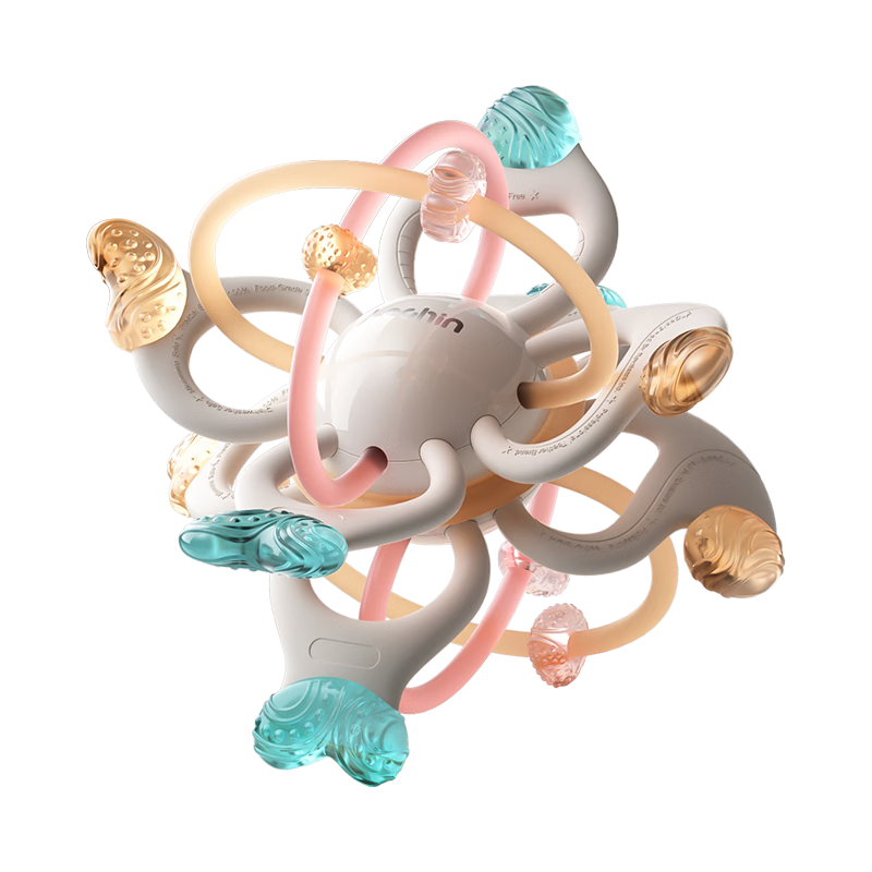 樂親（Lechin）嬰兒手搖鈴新生幼兒玩具早教訓(xùn)練抓握可啃咬牙膠 液態(tài)硅膠曼哈頓球