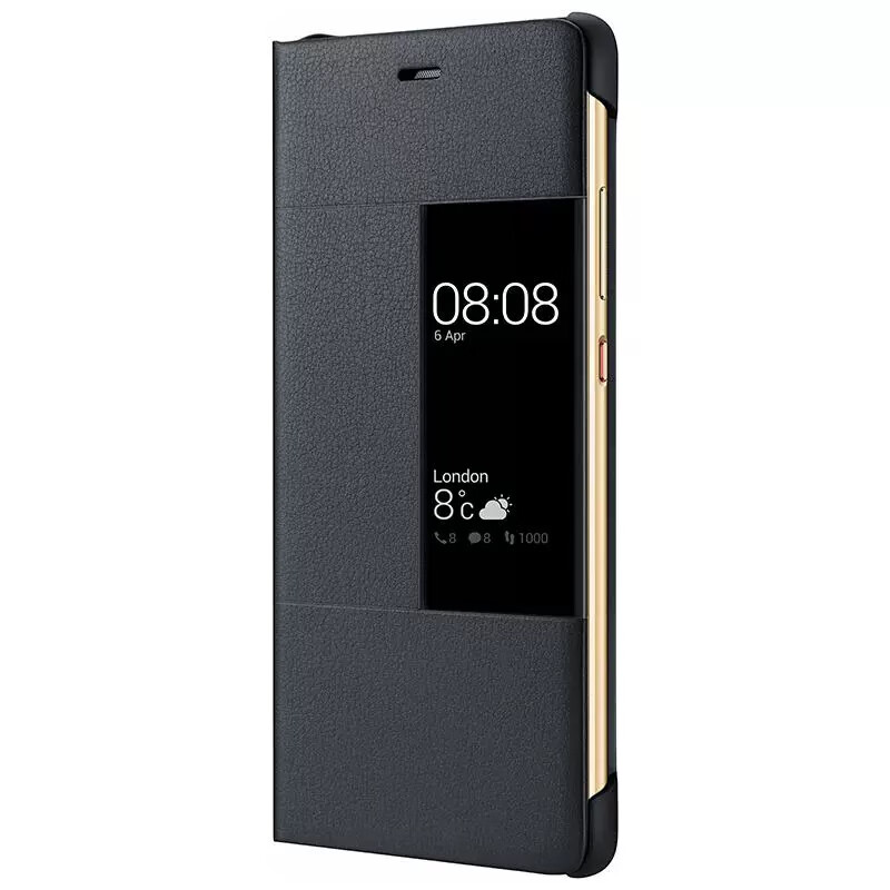 华为P9 Plus原装手机壳/保护套 智能休眠开窗皮套正品 薄款 全包防摔翻盖 P9 Plus原装视窗皮套【黑色】