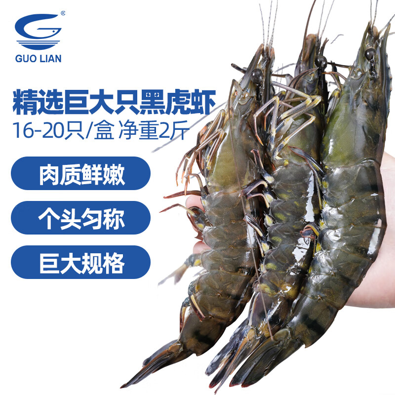 GUO LIAN國聯(lián) 黑虎蝦超大規格斑節蝦 無(wú)冰凈重2斤 16-20只 海鮮水產(chǎn) [特大號]黑虎蝦2斤(凈重) 0克(凈重)