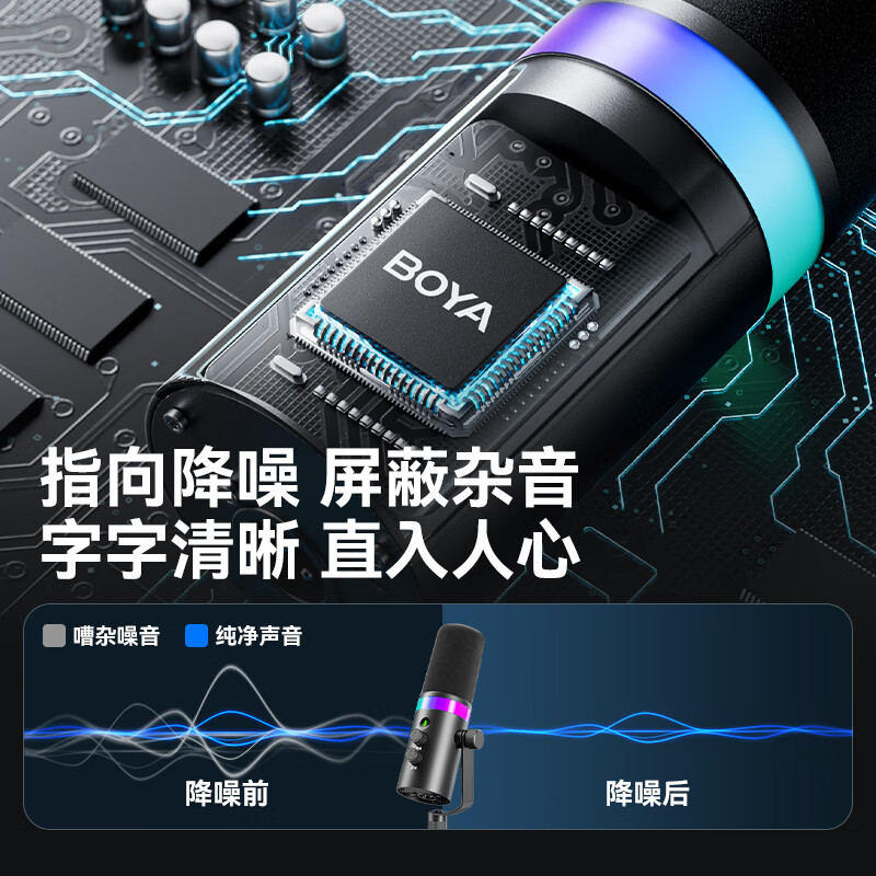 BOYA博雅K7动圈麦克风游戏桌面麦克风声卡电脑收音麦直播录音录制usb 悬臂/桌面两用