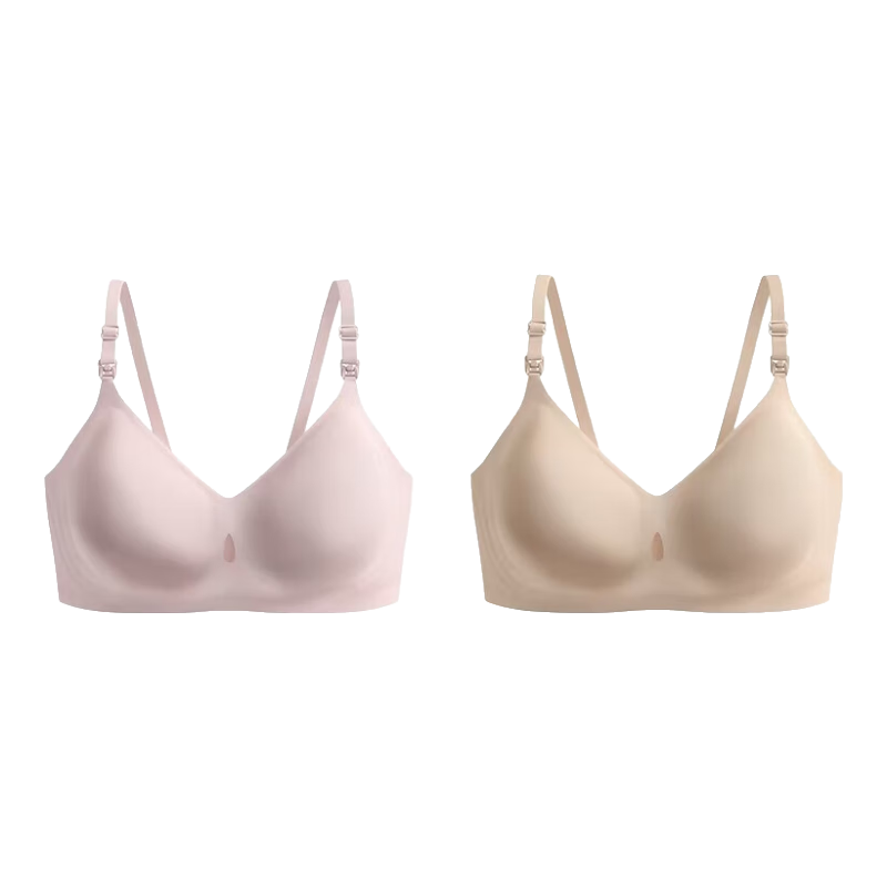 諾綿孕產(chǎn)婦哺乳文胸懷孕期聚攏防下垂無鋼圈大碼內(nèi)衣產(chǎn)后月子喂奶諾棉 液態(tài)透氧滴款-【云煙粉+裸感膚】 L