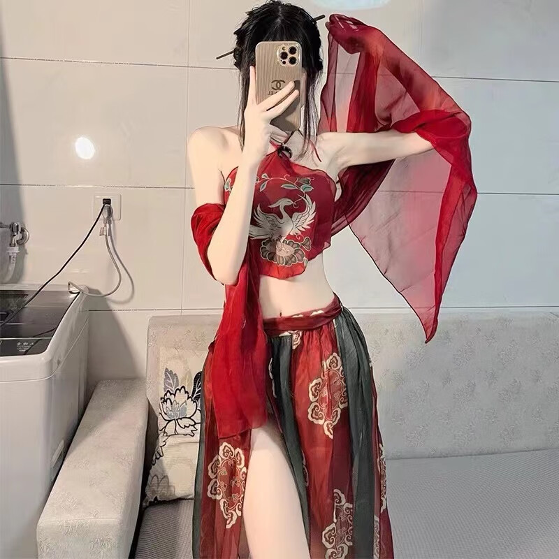 古代床上攻速内衣汉服睡衣大码胖mm宫廷款超仙公主古装贵妃性感古 飞天舞女肚兜 披锦 纱裙 T 均码