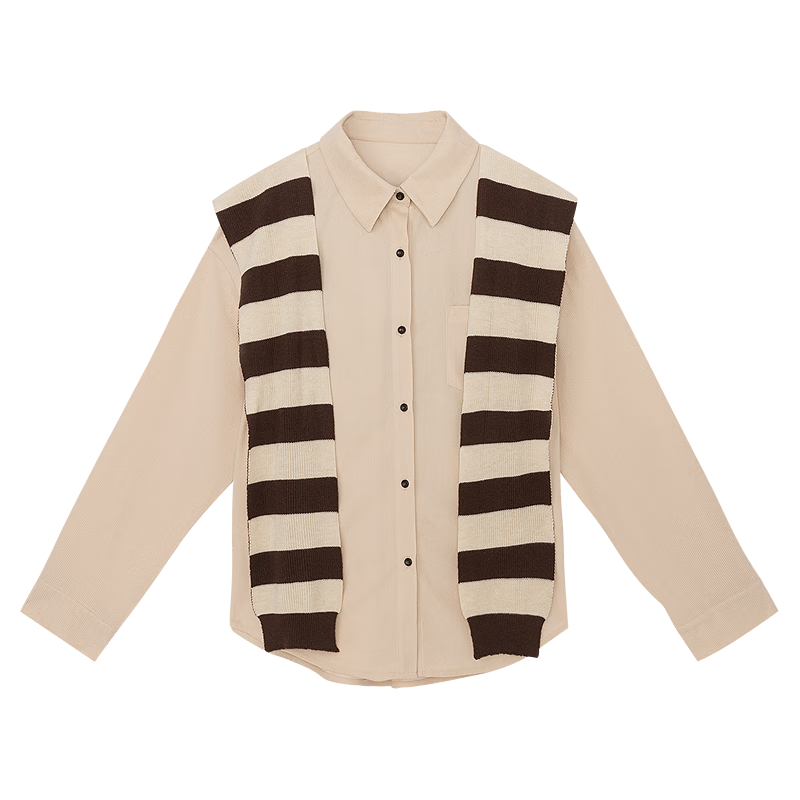 美特斯邦威[商场同款]女春披肩假两件式设计感宽松条绒衬衫 浅卡其 S 155 80A