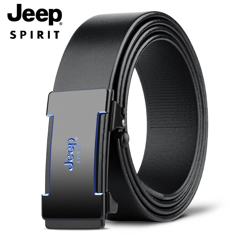 JEEP SPIRIT吉普皮带男士纯牛皮自动内扣腰带商务头层牛皮年轻人裤带 黑色 125cm
