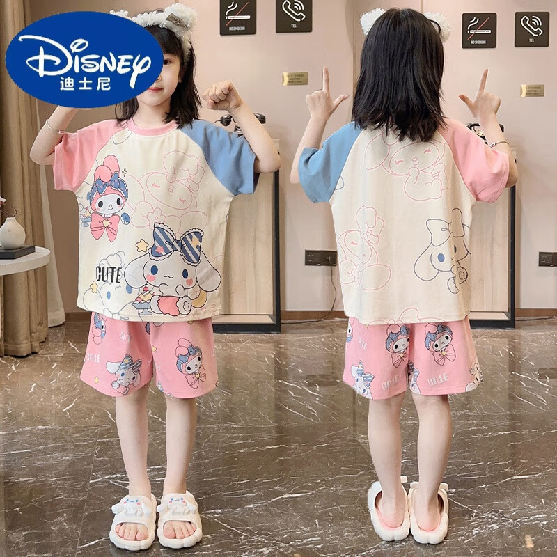 迪士尼（Disney）夏款短袖女童睡衣2025新款夏季纯棉薄款儿童卡通可爱小女孩家居服 B9071美乐蒂玉桂狗 170 12码：身高120-130cm:体重3