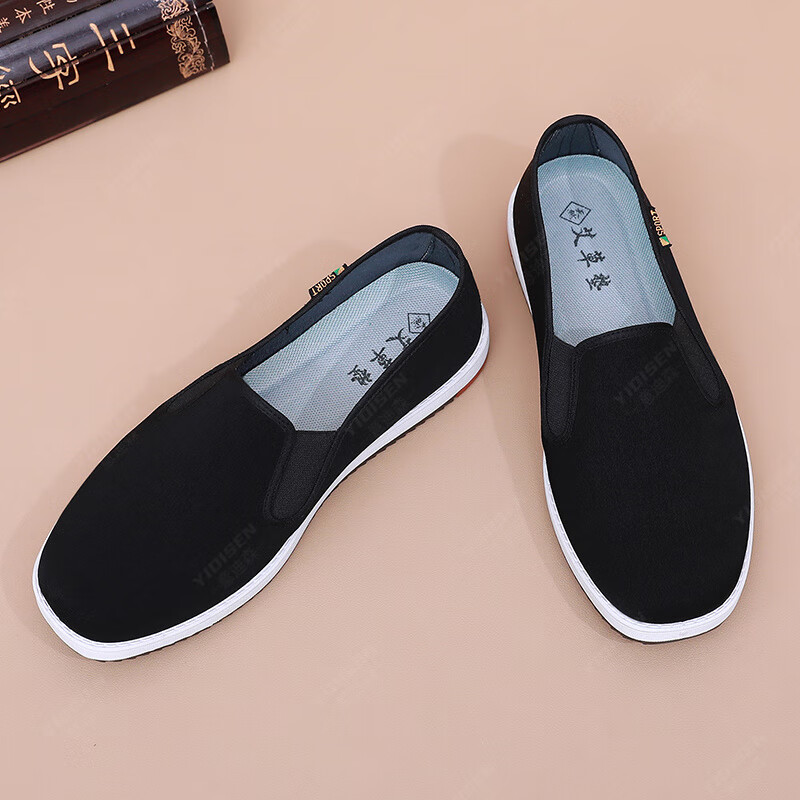 意迪森传统老北京布鞋千层底一脚蹬透气防滑耐磨软底男士平底舒适黑布鞋 黑色 38 (240mm)