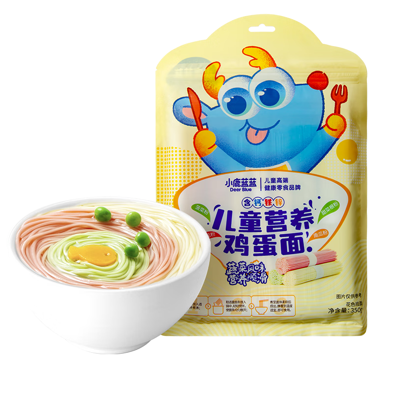 小鹿蓝蓝含钙铁锌儿童营养鸡蛋面350g宝宝面条儿童线面辅食挂面细面
