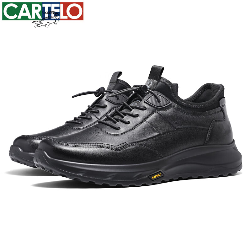 卡帝乐鳄鱼男鞋秋冬季新款男士休闲皮鞋时尚运动休闲鞋百搭舒适旅游鞋子 黑色 5215 40