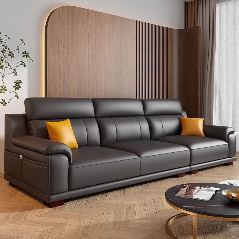 檀福匠2025新款沙发客厅现代简约意式极简大小户型高端轻奢头层牛皮沙发 [360°全包裹加厚牛皮]十年质保 四人位+脚踏 3.2m [加抱枕]