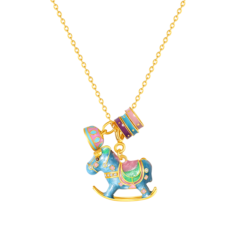 周大生彩色摇摇木马项链时尚银S925珍珠锁骨链七夕礼物送女友 157元