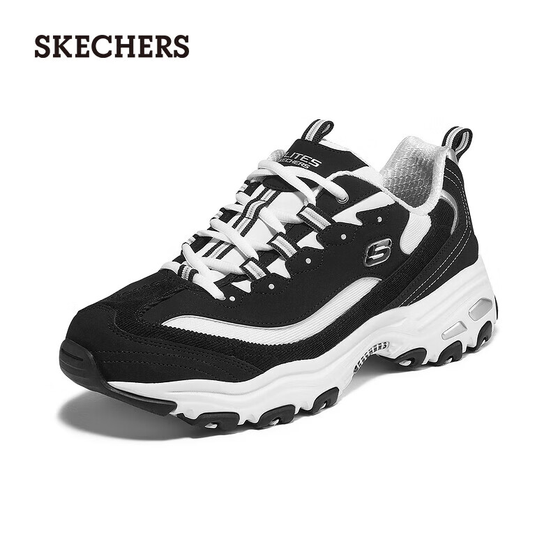 斯凯奇（Skechers）奶茶熊猫鞋老爹鞋子男士厚底增高休闲经典复古237153 男款-黑色/白色/BKW 42