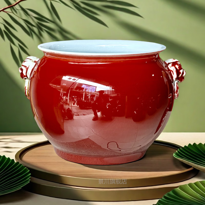 宋氏美學(xué)郎紅窯變大瓷器景德鎮(zhèn)陶瓷器裂紋落地大花瓶家居客廳書房 雙耳魚缸25高*32直徑