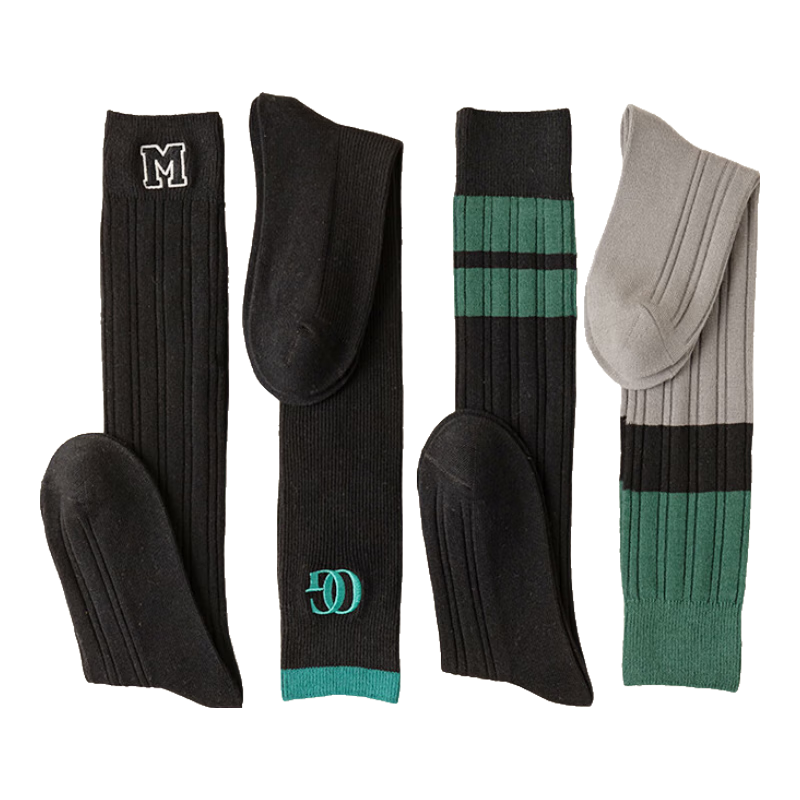 Cofni意大利女士襪子女純棉長(zhǎng)筒小腿襪JK襪復(fù)古風(fēng)英倫風(fēng)休閑百搭4條裝 禮盒裝：4雙