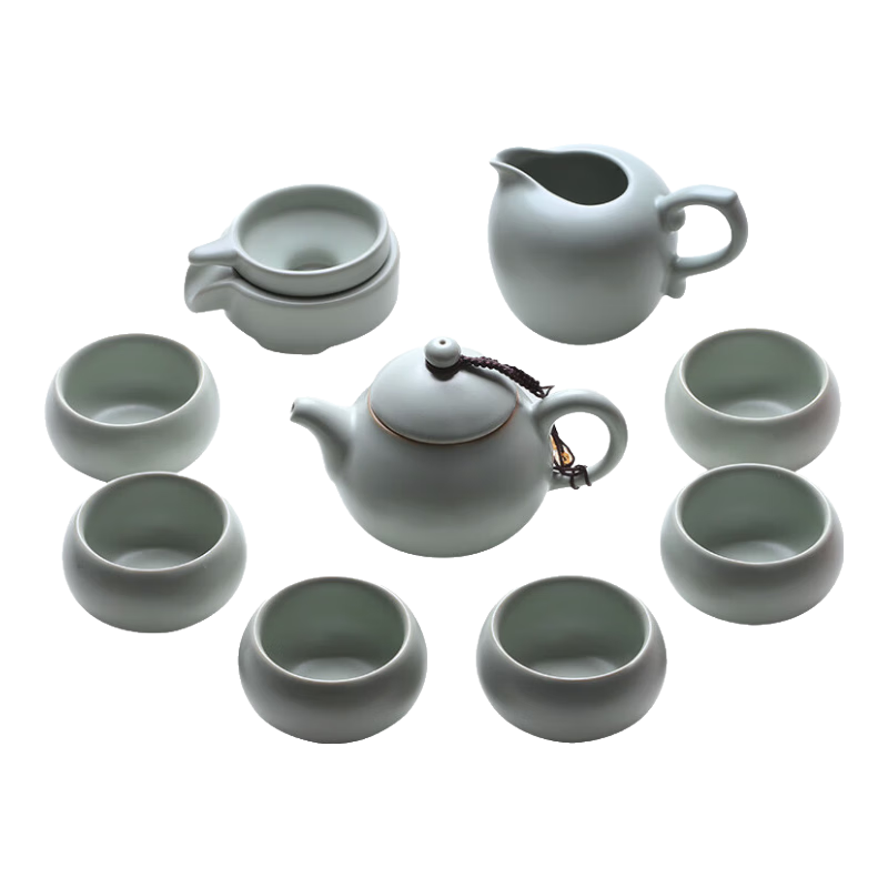 汝道汝窯茶具套裝整套家用茶壺茶杯陶瓷功夫茶具可養(yǎng)蟬翼開片汝瓷套組 汝窯-蓮子壺7入套裝大壺大杯
